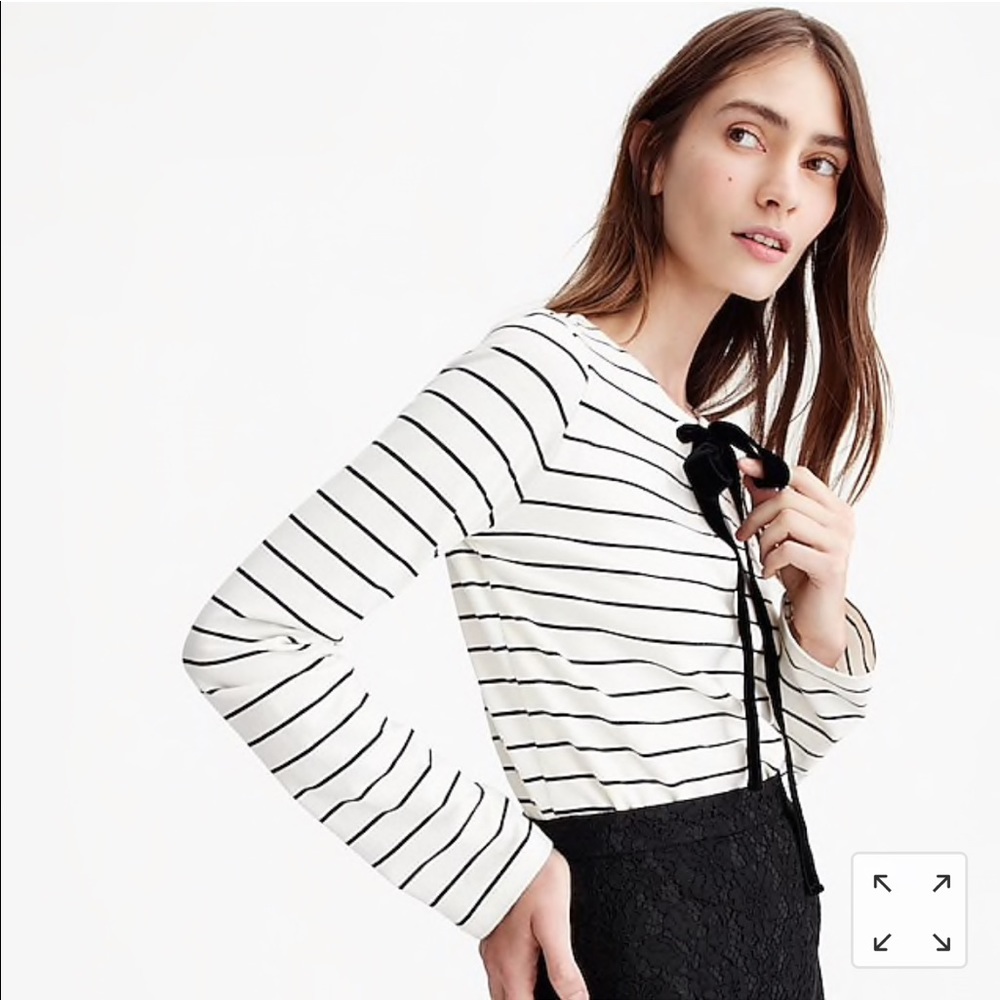 Velvet tie-front long sleeve striped top | XXS